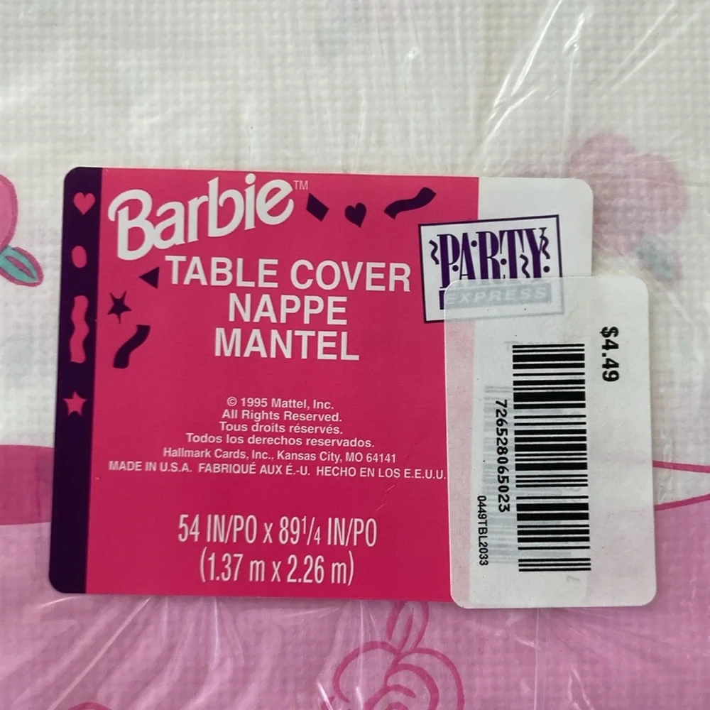 Vtg Barbie Hallmark Party Disposable Table Cover New 1995 pink rose ballet